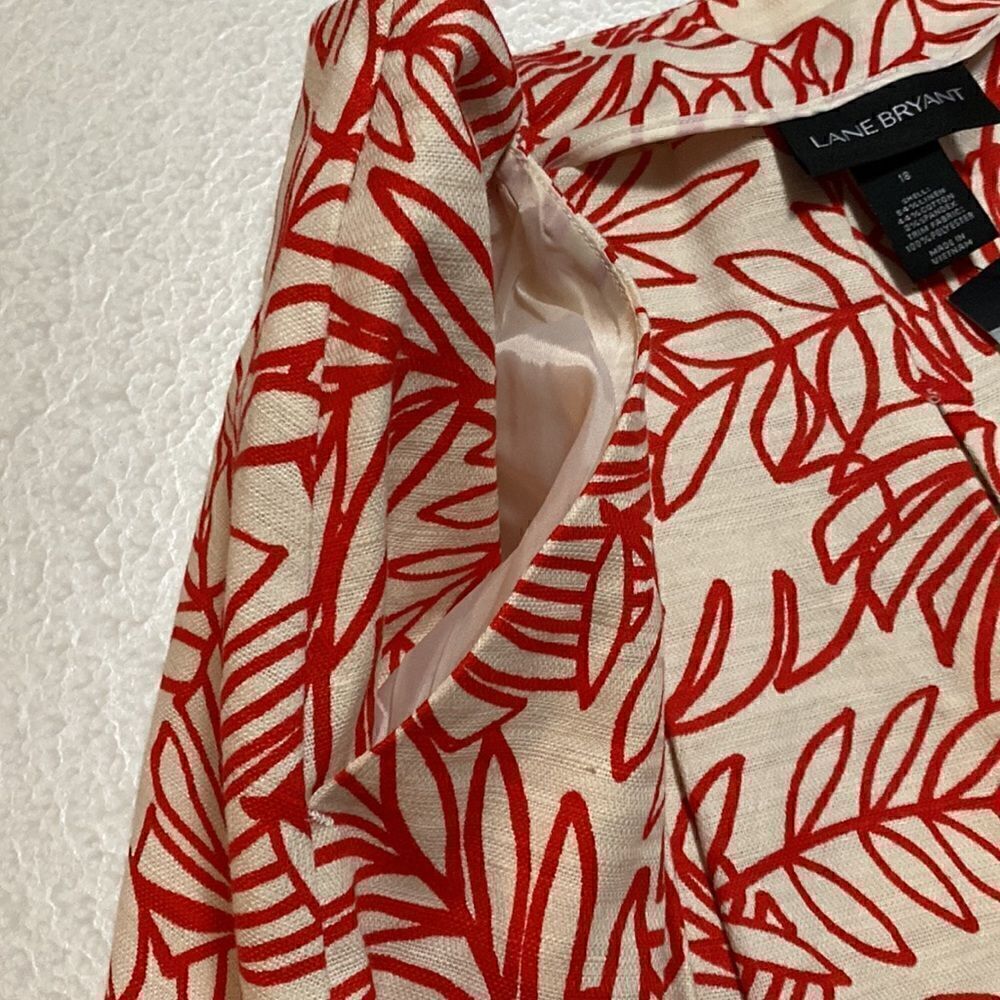 PLUS size Lane Bryant Red & White Pleated Flare Floral Skirt Linen - Picture 10 of 16